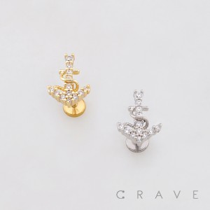 MULTI CZ ANCHOR NAVY MARINE TOP PUSHIN (THREADLESS) 316L SURGICAL STEEL LABRET SET